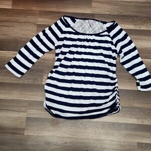Mom's The Word Longsleeve Blue and White Stripe Maternity Top Size XL